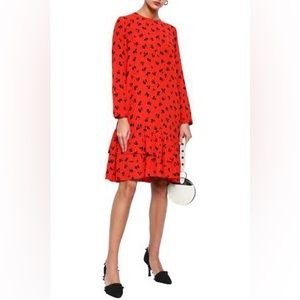 Ganni Emory Printed Crepe De Chine Dress